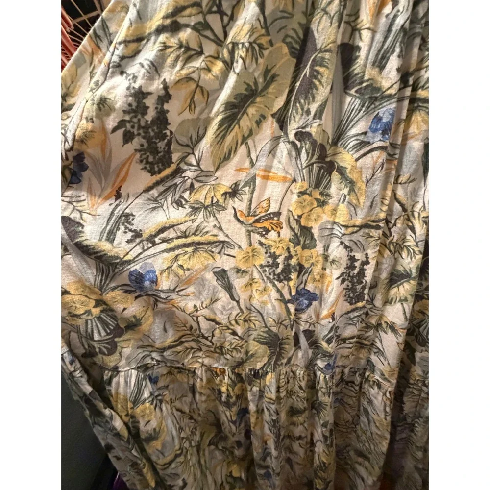 Abercrombie & Fitch Tropical Floral Button Front Smocked Maxi Dress Yellow Blue